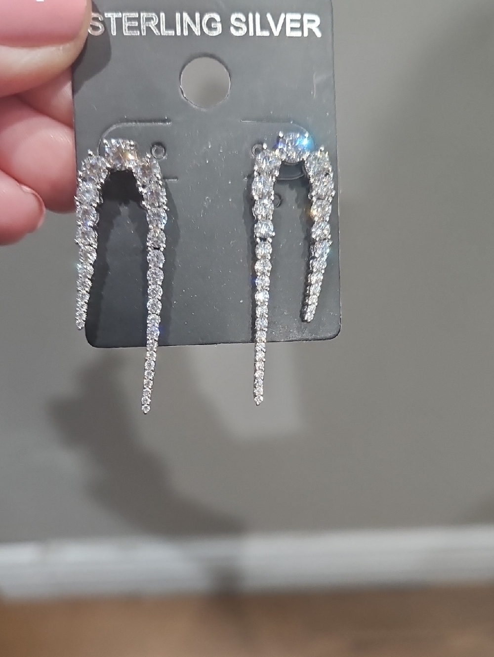 Sterling Silver Clear Crystal Double-Row Drop Earrings
